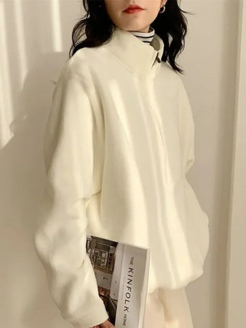 Korean Warm Fleece Fluffy Zip Hoodies Women Casual Kpop Fashion Plus Velevt Sweatshirt Top 2022 Autumn Winter